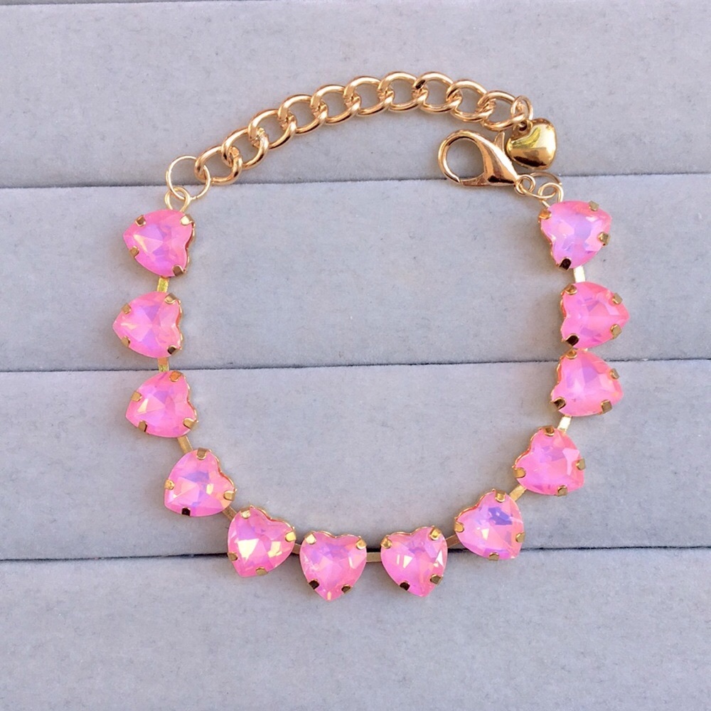 Pink Opal Aurora Borealis + Gold Crystal Tennis Bracelet